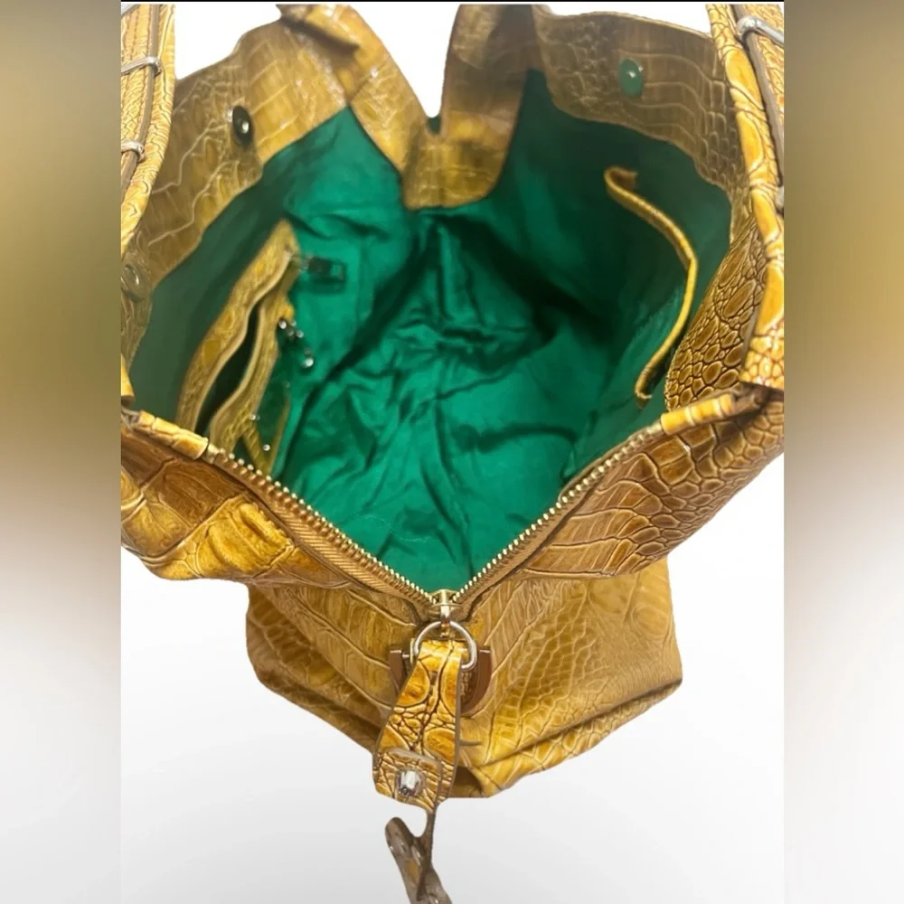Jessica Simpson Yellow Crocodile-Embossed Signature XL Tote with Emerald Lining